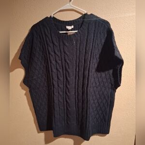 J Jill  NWT Cable Knit Sweater Short Sleeves OVERSIZED Navy Blue  Fisherman XL